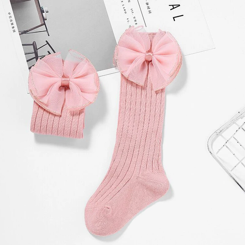 Infant Baby Girls Socks With Bows Knee High Kids Girls Cotton Socks