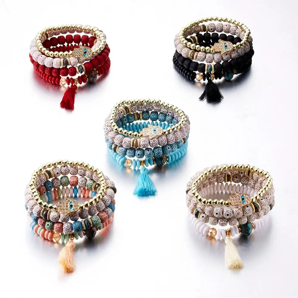 Rinhoo этнический многослойный эластичный браслет из бисера, набор больших бусин, женские браслеты и браслеты, ювелирные изделия