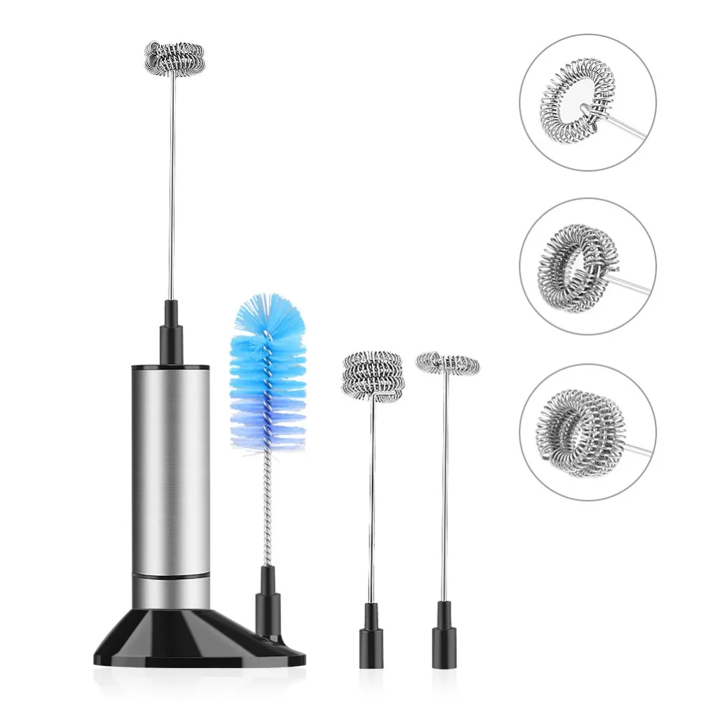 Ручной Электрический вспениватель молока для кофе с 3 пружинными венчиками щетка для чистки из нержавеющей стали взбиватель миксер мешалка с подставкой