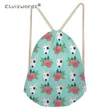 ELVISWORDS Drawstring Bag for Men Women Bull Terrier Flower Pattern Backpack Boys Daypack Kids Travel Satchel Softback Mochilas