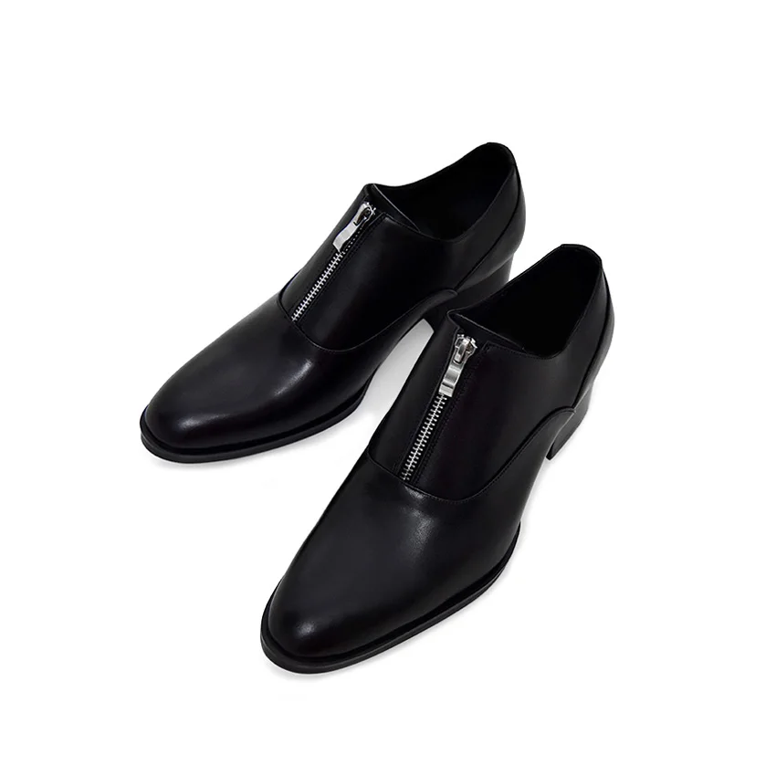 Новое поступление дизайнер ручной Для мужчин из натуральной кожи на высоком каблуке Лоферы острый носок молния увеличивающая рост мужская повседневная обувь HQS281