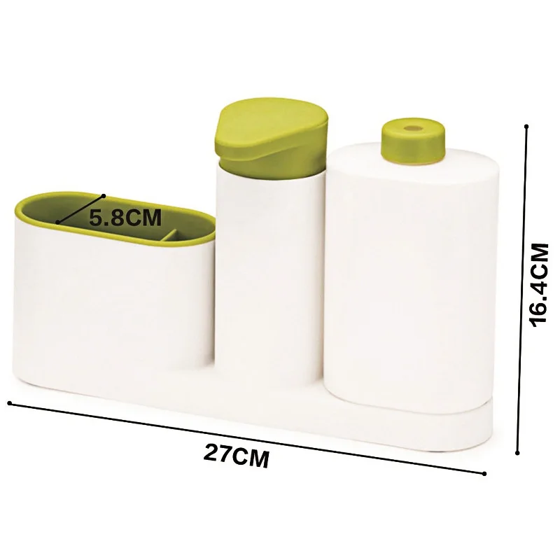 Kitchen Sink Detergent Dispenser Stand With Sponge Storage Liquid Soap Automatic Dispenser Shelf Set Bathroom Organizer Green