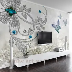 Фото обои 3d в европейском стиле Хрустальный цветок бабочка настенная Гостиная диван ТВ Спальня фоне стены Papel де Parede 3D