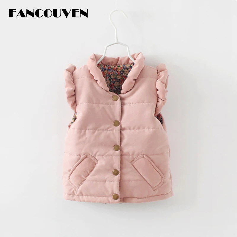 Kids Autumn Winter Vest Girls Thicken Cotton Ruffle Collar Coat Children Clothes Girls Casual Vest Kids Autumn Winter Vest Girls Thicken Cotton Ruffle Collar Coat Children Clothes Girls Casual Vest
