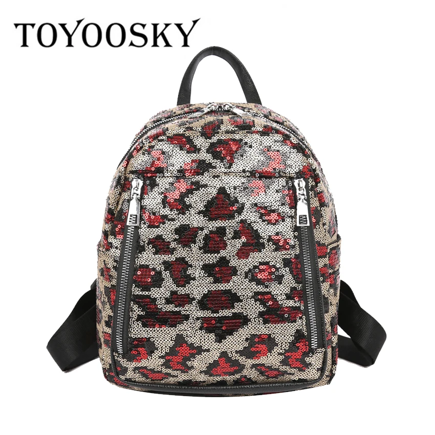 

TOYOOSKY Leopard Print Backpack Bag For Women Girls School Bling Sequins Backpack Shoulder 2019 Mini Rucksack Mochila Feminina