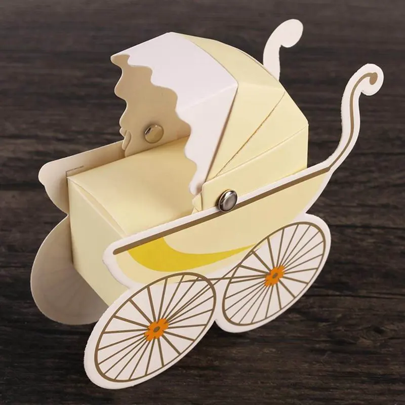 10 шт., детская душевая коробка для конфет, крещение новорожденных, милая миниатюрная детская коляска, коробки для конфет, милые детские вечерние любимые подарочные коробки - Цвет: Светло-желтый