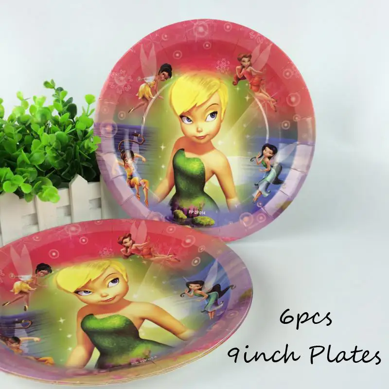 Omilut эльф Tinkerbell Декор Tinkerbell 1th День рождения одноразовые салфетки/тарелки/чашки/крышки Летающий эльф фея Динь-Динь торт - Цвет: 6pcs 9inch Plates