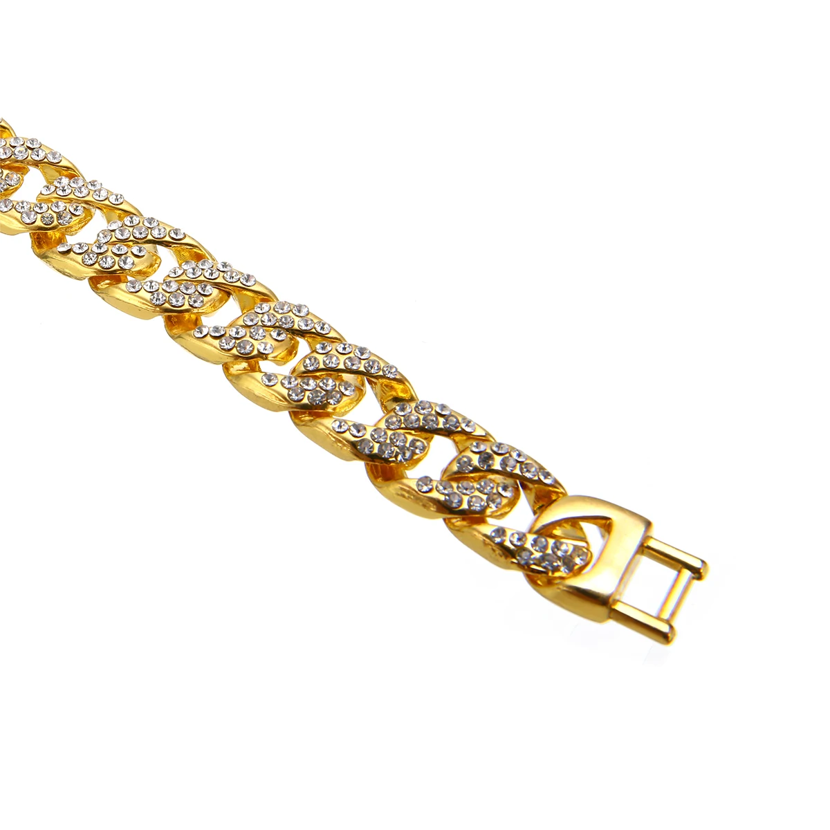High Quality Luxury Crystal Rhinestones Bangle Bracelet Punk Gold Cuban Chain Link Bracelet Hip Hop Jewelry Party Gifts For Men