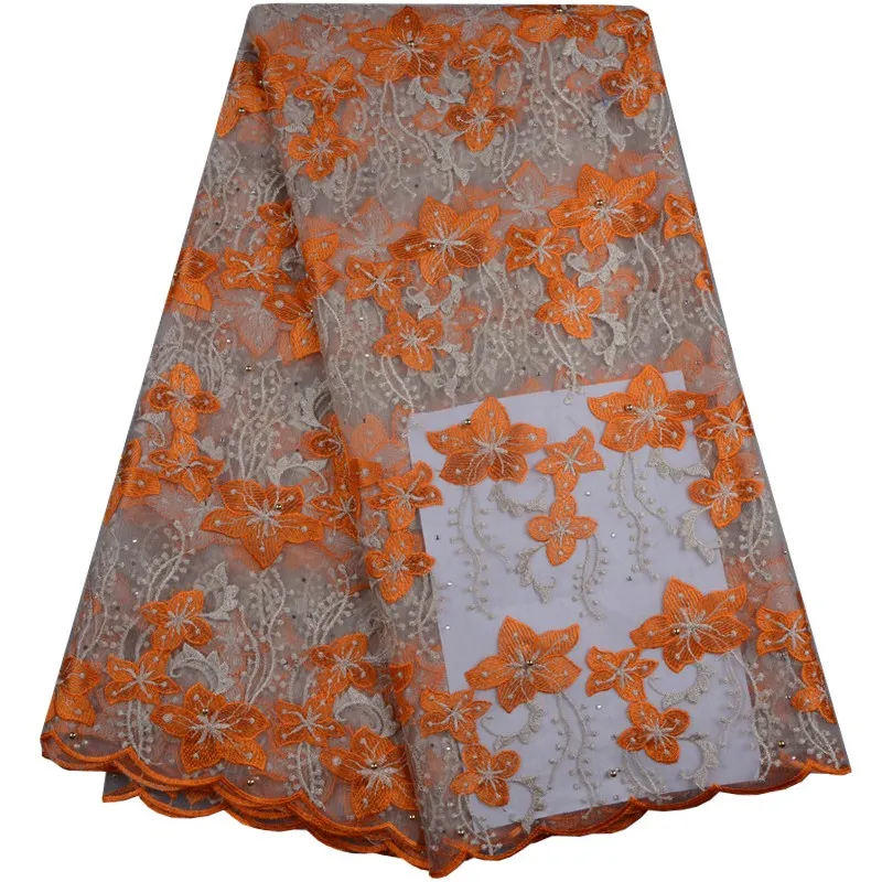 Wholesale Latest Orange Color Nigerian Laces 2017 Embroidered Lace Trim