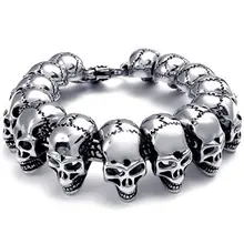 Men s Jewelry Bracelet Heavy Wide Stainless Steel Gothic Skull Head Black Silver