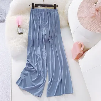 

2019 Summer Solid Color Casual Pants Femme High Waist Wide Leg Trousers Fashion Slim Loose Pants