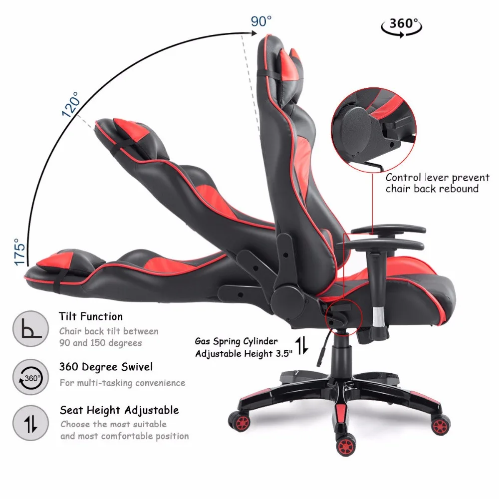 Кресло игровое вращающееся с высокой спинкой из ПУ кожи|office computer chair|reclining gaming