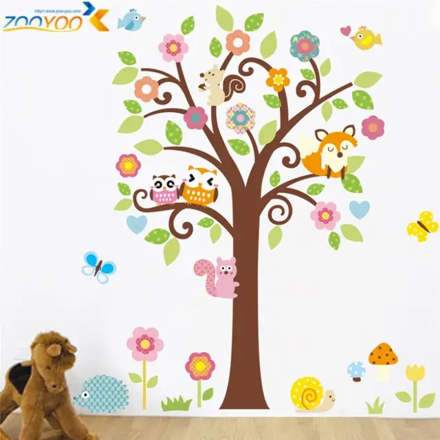 cute wise owls tree wall stickers for kids room decorations nursery