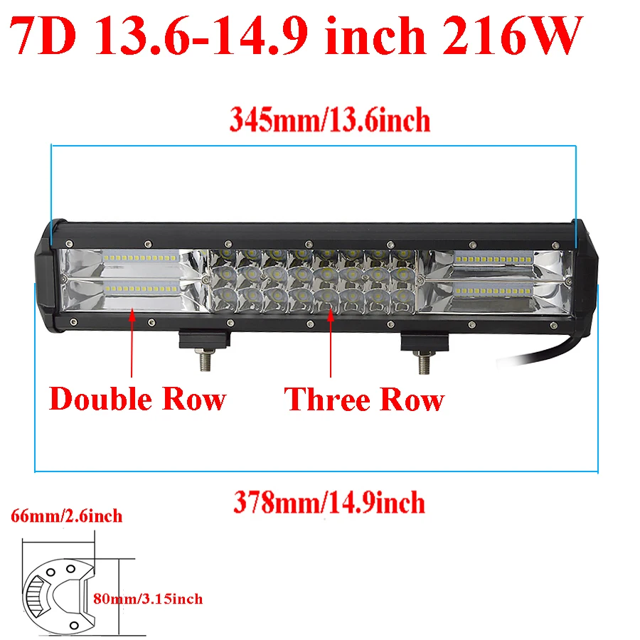 Высокая мощность 7D трехрядный 1" 18" 2" 23" дюймовый светодиодный фонарь для вождения внедорожника для грузовика внедорожника ATV 4x4 4WD 12V 24V 288W 324W