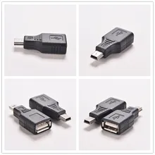 2 pces 4*1.7*0.9cm usb 2.0 uma fêmea para mini usb b 5 pinos macho conversor adaptador trocador preto(China)