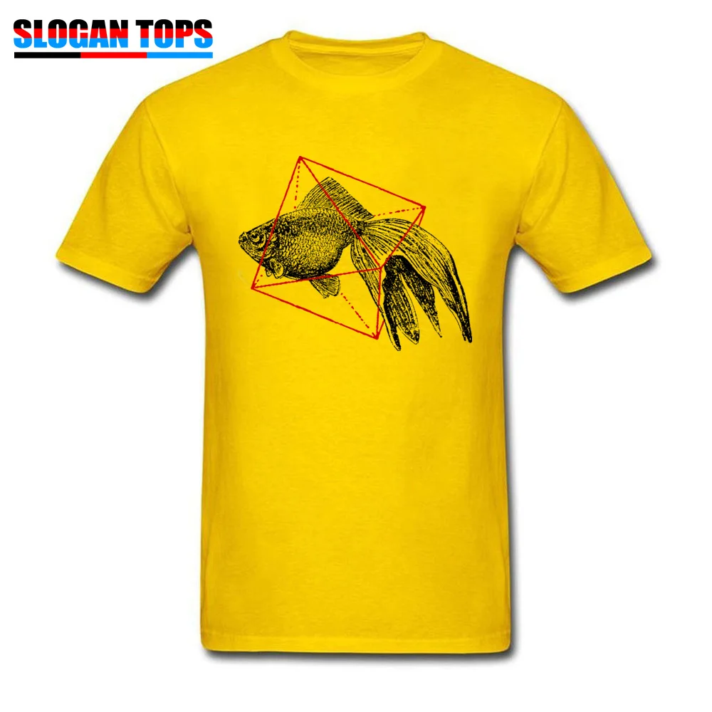 2018 Men's Tops T Shirt Fish In Geometrics Unique T-shirts 100% Cotton Short Sleeve Crazy Sweatshirts Crew Neck Fish In Geometrics yellow