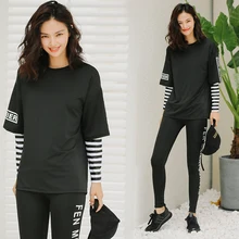 Комплект из трех предметов для йоги, Женский однотонный спортивный костюм с рукавами в полоску