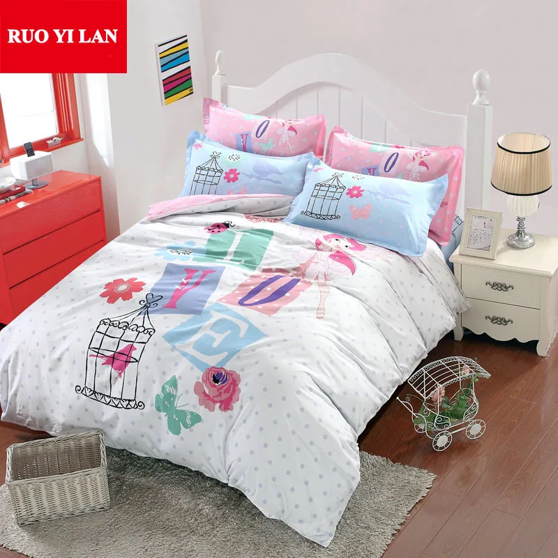 

LOVE Flower Fairy Large Prnting Duvet Cover Set 100% Cotton Twill Quilt Cover Home Bedding Four-piece Queen Size 1.5m/1.8m Bed