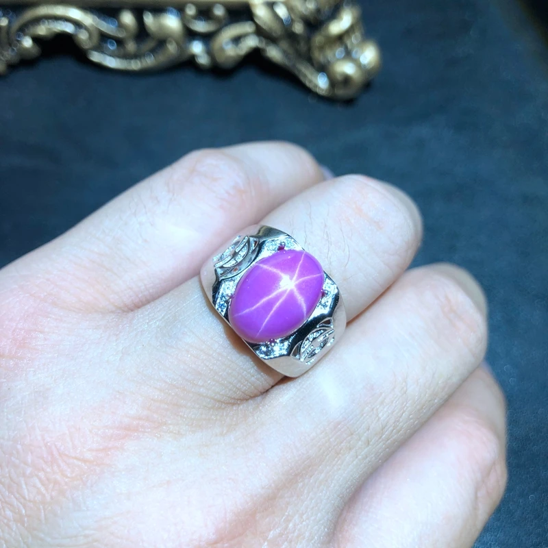 

cool pink natural Star Ruby gemstone ring for man