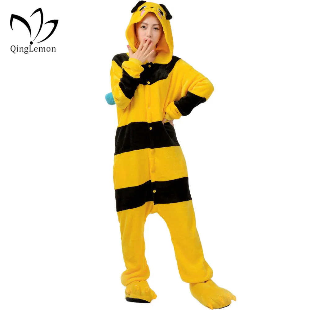 Bee Hot Unisex Adult Flannel Hooded Pajamas Sleepwear