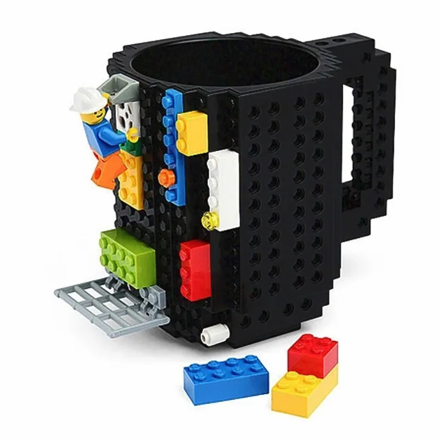 350 мл кофейные кружки, креативные чашки для молока, креативные кирпичные кружки, чашки для питьевой воды, держатель для Лего, строительные блоки, дизайнерский подарок - Цвет: black