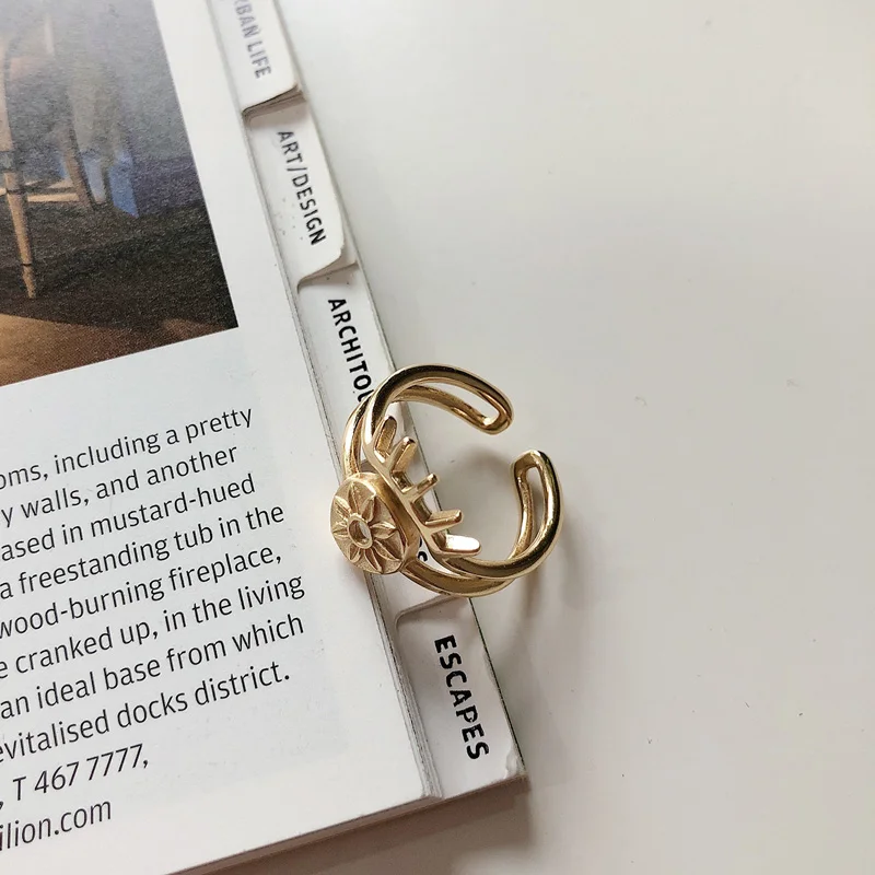

WTLTC 925 Sterling Sliver Sun Flower Rings for Women Gold Double Layered Rings Minimalist Thunb Stackable Ring Statement Jewelry