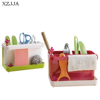 

XZJJA Creative High Quality Kitchen Draining Storage Rack Sink Sponge Cleaning Brush Towel Holder Utensil Sundries Storage Shelf