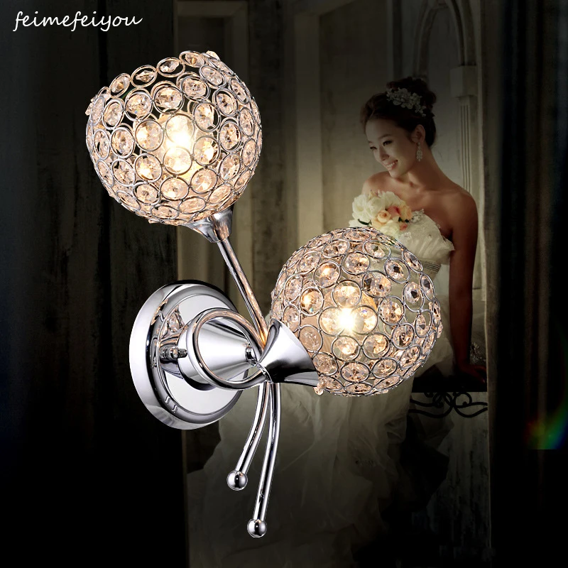 

AC100-240V double head modern crystal wall lamp bedside lamp Creative Arts Bedroom Living Room wall sconces arandela E27