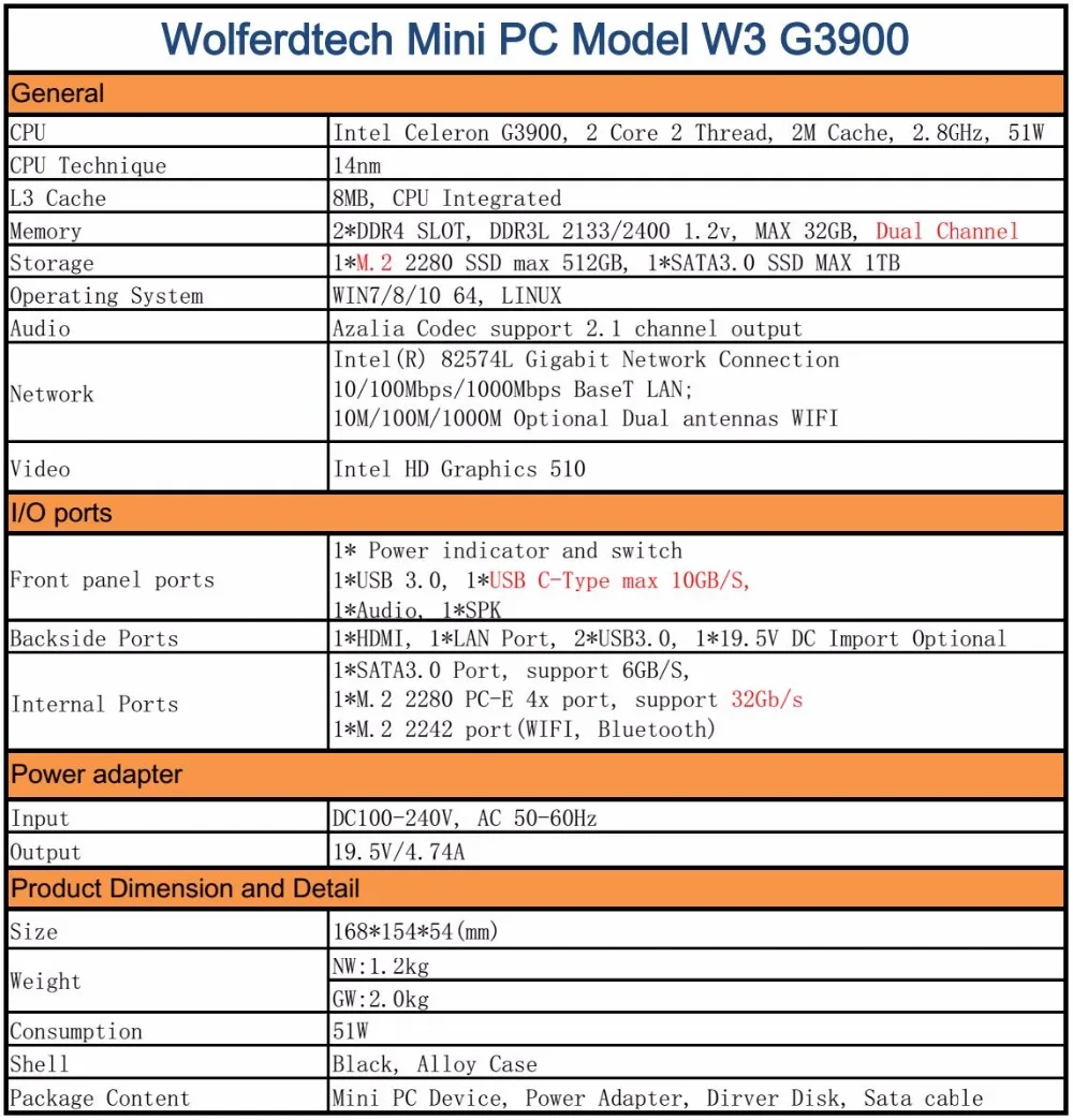 G3900 Specification
