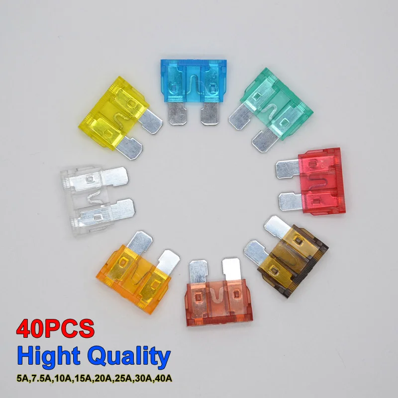 

40 Pcs High Quality Assorted Car Medium Blade Fuse 5A 7.5A 10A 15A 20A 25A 30A 40A Free Shipping