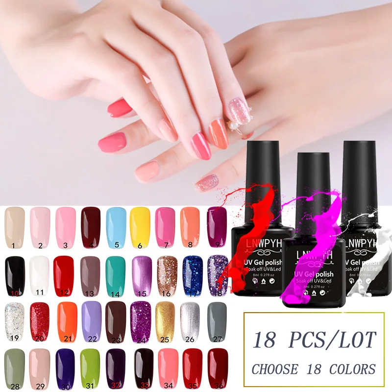Beste 18 fles LOT Nagellak Nagellak Gel polish uv Kleur Vernis Semi Permanente Gel Manicure Primer Top Jas glitter Nail Art