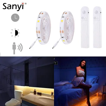

Sanyi 1M 2M 4 x AAA Power LED Strip Light Motion Sensor Bedside Lamp Tape Christmas Desk Cabinet Background Lighting Decoration