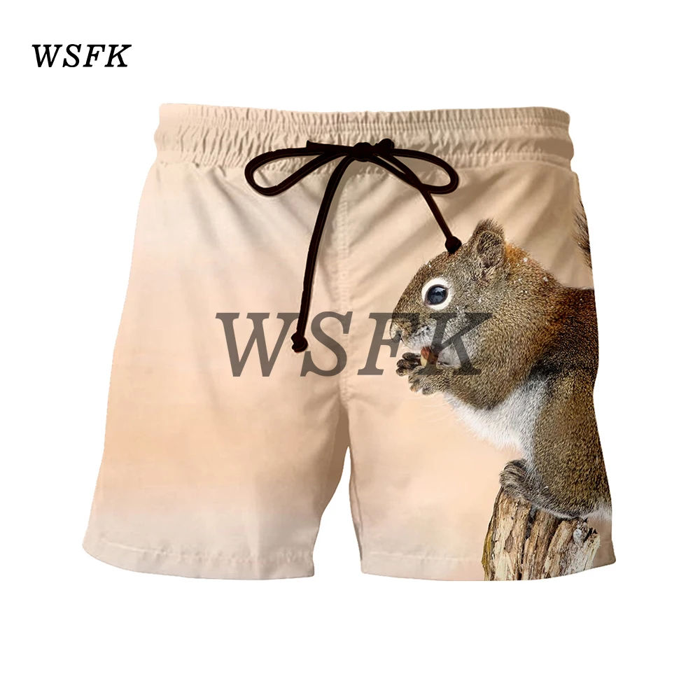 WSFK шорты мужские повседневные однотонные шорты с принтом животных белка летние пляжные шорты большого размера