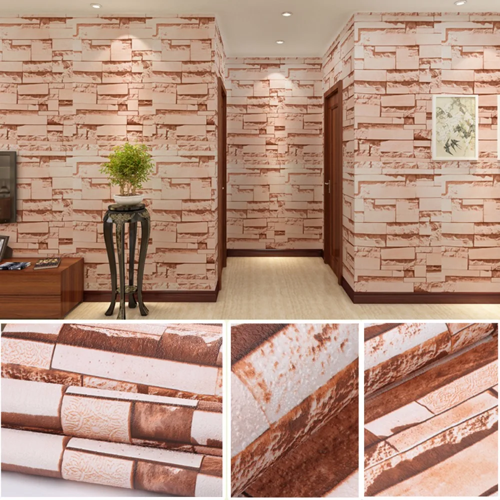 Rainqueen Self Adhesive Wallpaper PVC Waterproof Stone Wallpapers Brick
