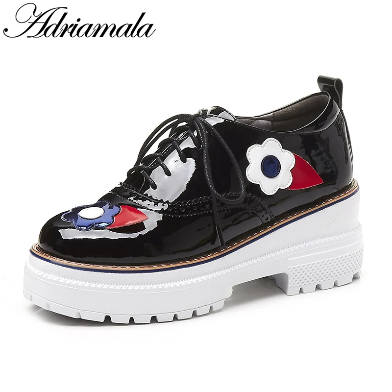 

2018 Spring Full Grain Leather Flat Platform Party Dress Shoes Brand Designer Mixed Colors Round Toe Lace-up Cow Leather Shoes