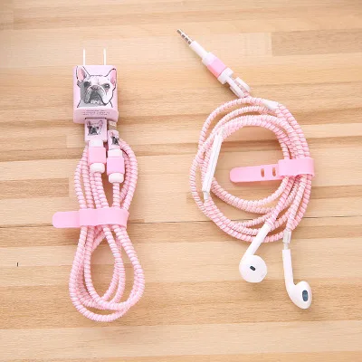 Мультфильм USB кабель наушники протектор набор с кабелем Стикеры для намотки Спиральный шнур протектор для iphone 5 6 6s 7 plus