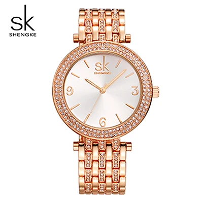 Shengke серебряные часы женские брендовые Роскошные Кристальные женские кварцевые часы Reloj Mujer SK женские часы-браслет Montre Femme - Цвет: Rose gold