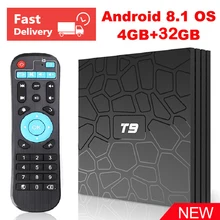 T9 RK3328 Quad core 4G 32G Android 8.1 TV Box 2.4GHz WiFi HD 4K H.265 Bluetooth 4.0 Google Play Store Netflix Youtube Box TV