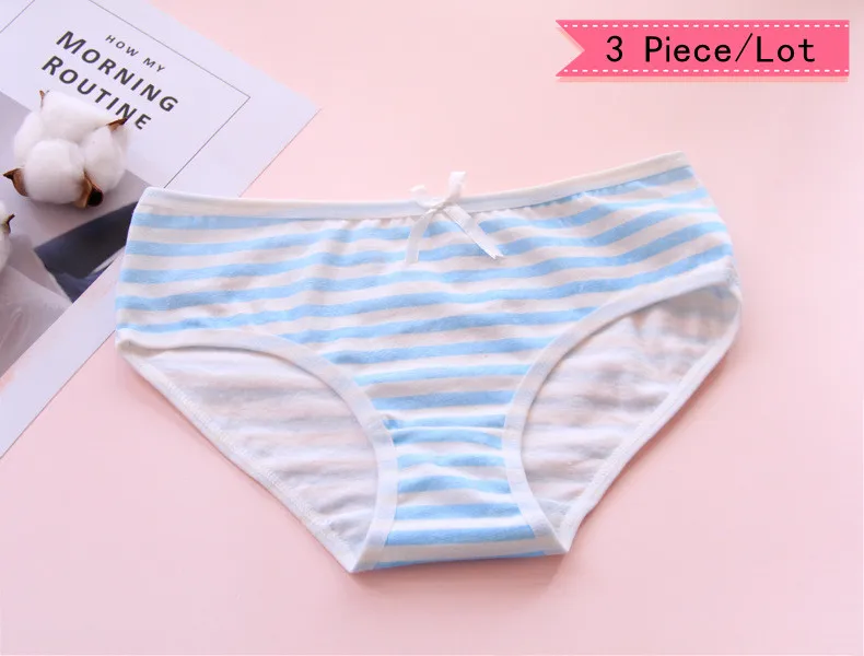 3Pcs/lot Cotton Panty Set Underwear Female Striped Bowknot Comfort Intimates Fashion Female Low-Rise Briefs Lingerie - Цвет: blue