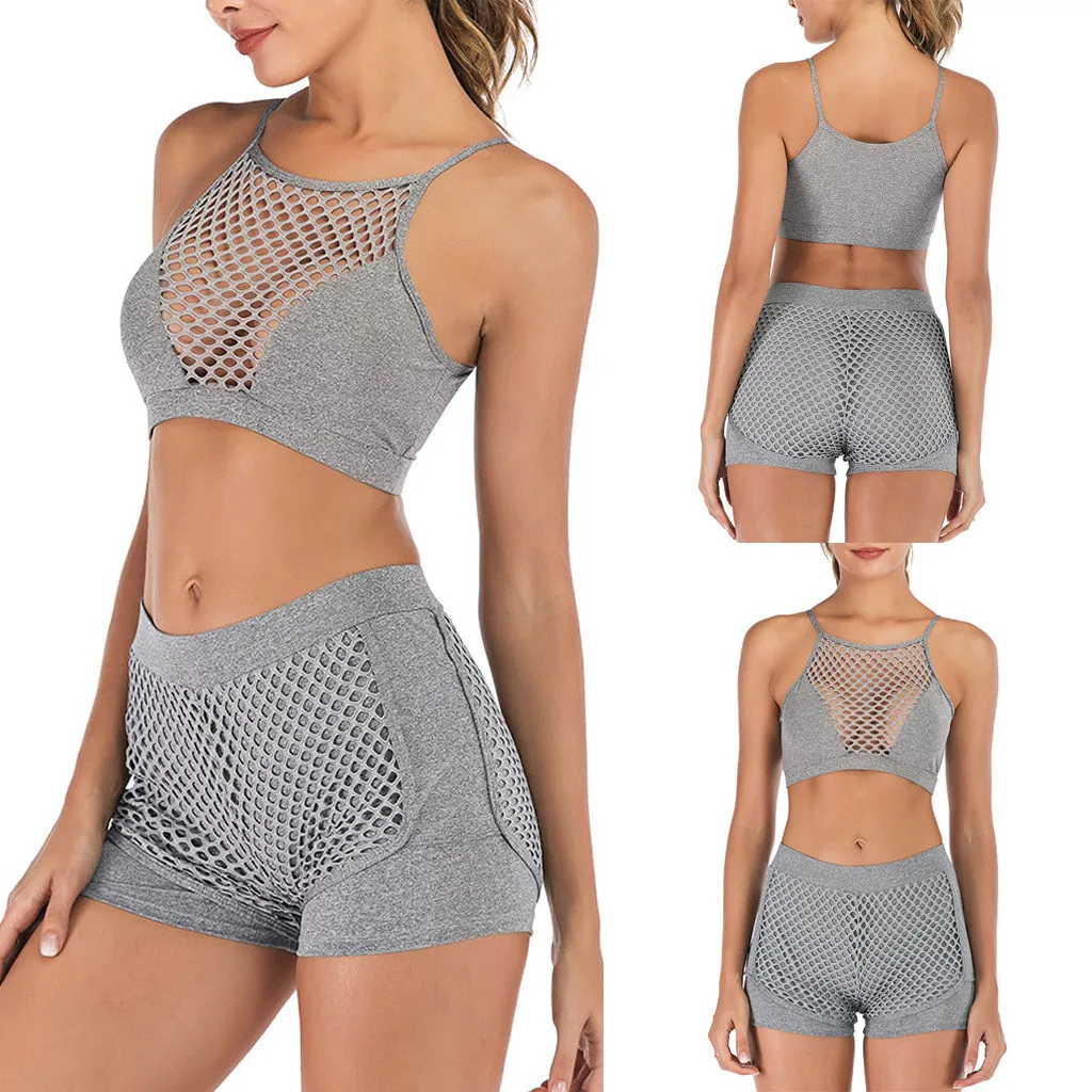 

A Set Of Solid Color Perspective Vest Leggings Yoga Suit Ladies Fitness Clothing High Waist Yoga Suit Sports Jogging Sportswear2