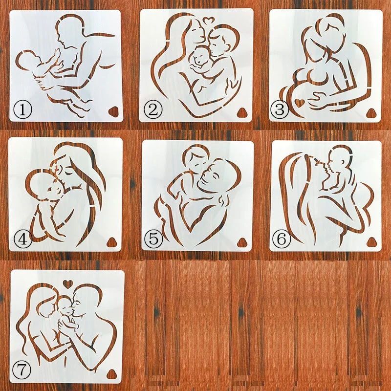

7pcs Dad Mom Kids Happiness Family Stencils Templates Painting For DIY Scrapbooking Decoration Cake Crafts Painting Spray Tool