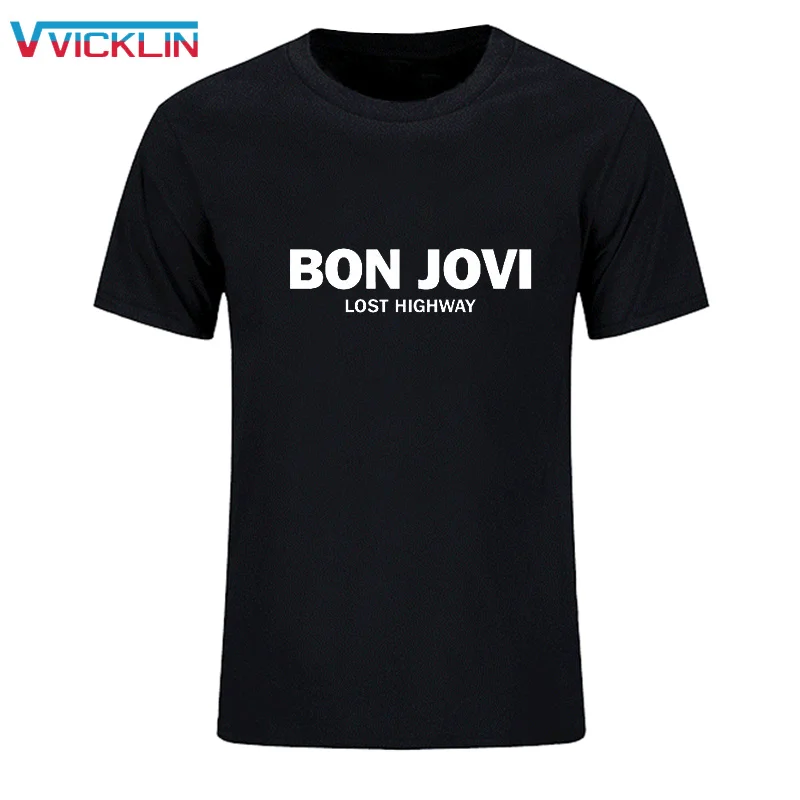 

2018 Summer Bon Jovi Lost High Way Rock Printed T Shirt Men Cotton Short Sleeve Casual Tops Tee Loose Clothing Plus Size