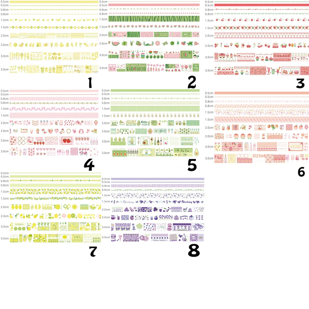 10 рулонов/набор, декоративные ленты, клей, милые фруктовые заметки, серия, маскирующий альбом, дневник, этикетка, канцелярские принадлежности, школьные принадлежности