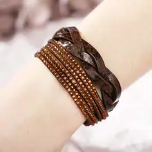 Европейские и американские Длинные Стильные украшения кожа гладильная дрель многослойная рана фланелет плетеный браслет цепь