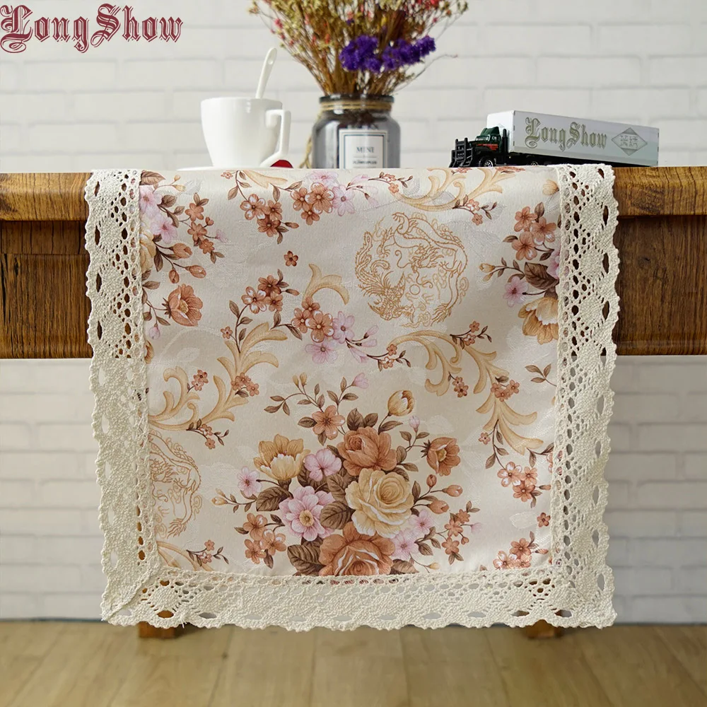 

Elegant 35x130cm Fresh Floral Printed Style Cotton Lace Jacquard Table Runner For Table Decoration