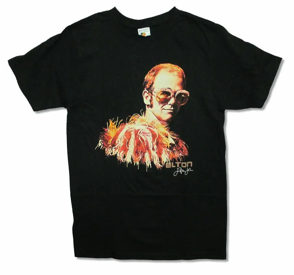 Elton John Big Glasses Classic Glam Black T Shirt New OfficialCouple | Мужская одежда