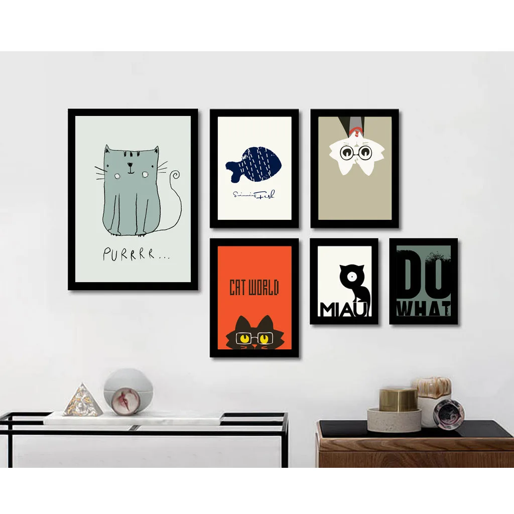 Cute Cartoon Cat Minimalist Art Canvas Poster Print Abstract Picture