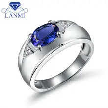 Simple Oval 6x8mm Natural Tanzanite Wedding Rings For Men Gift In 18Kt White Gold WU0312H
