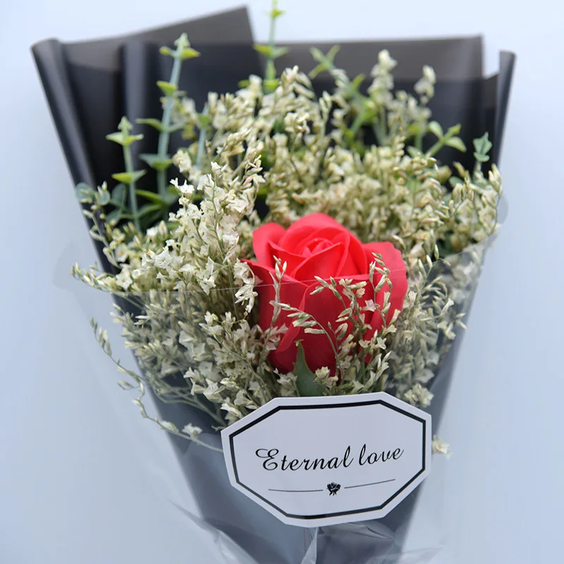 Flone Mini Artificial Dried Flower Scented Soap Rose Flower Crystal Grass Bouquet Fake Gypsophil Flower Wedding Home Party Decor (4)