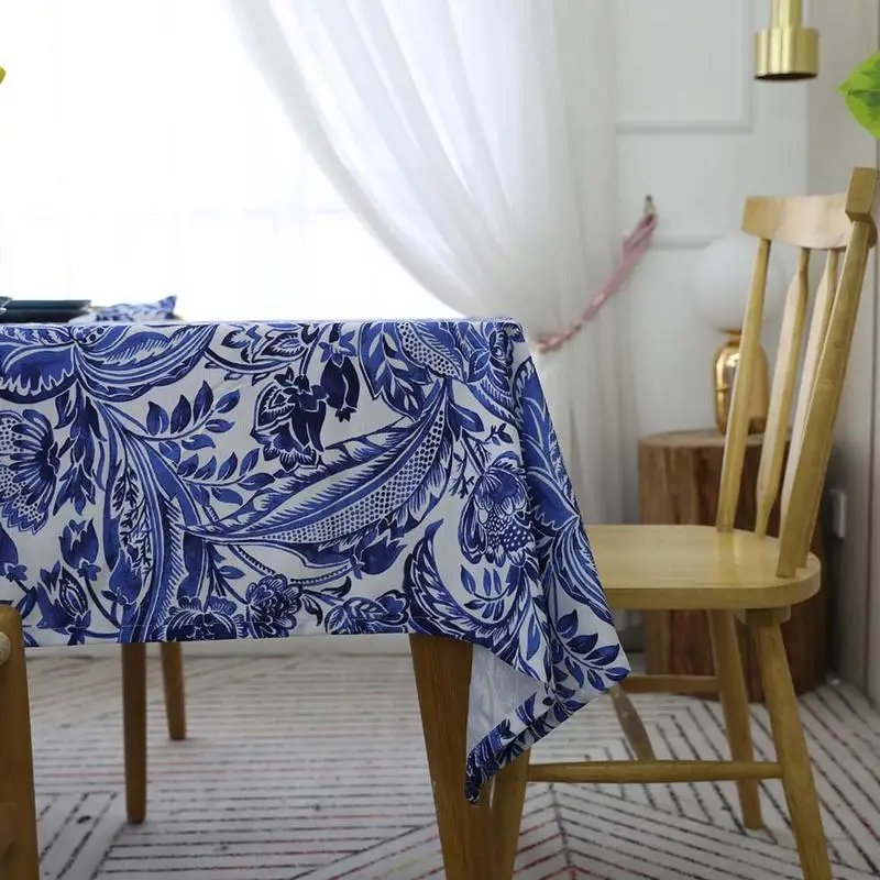 European Style Tablecloth Waterproof Baroque Perris Style Printing Red Blue Tablecloth For Home Kitchen Table Decoration
